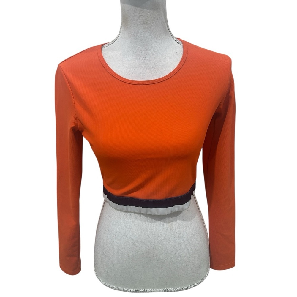 WILO ribbed Orange contrast striped band Long Sleeve Crop Top Australia sz large